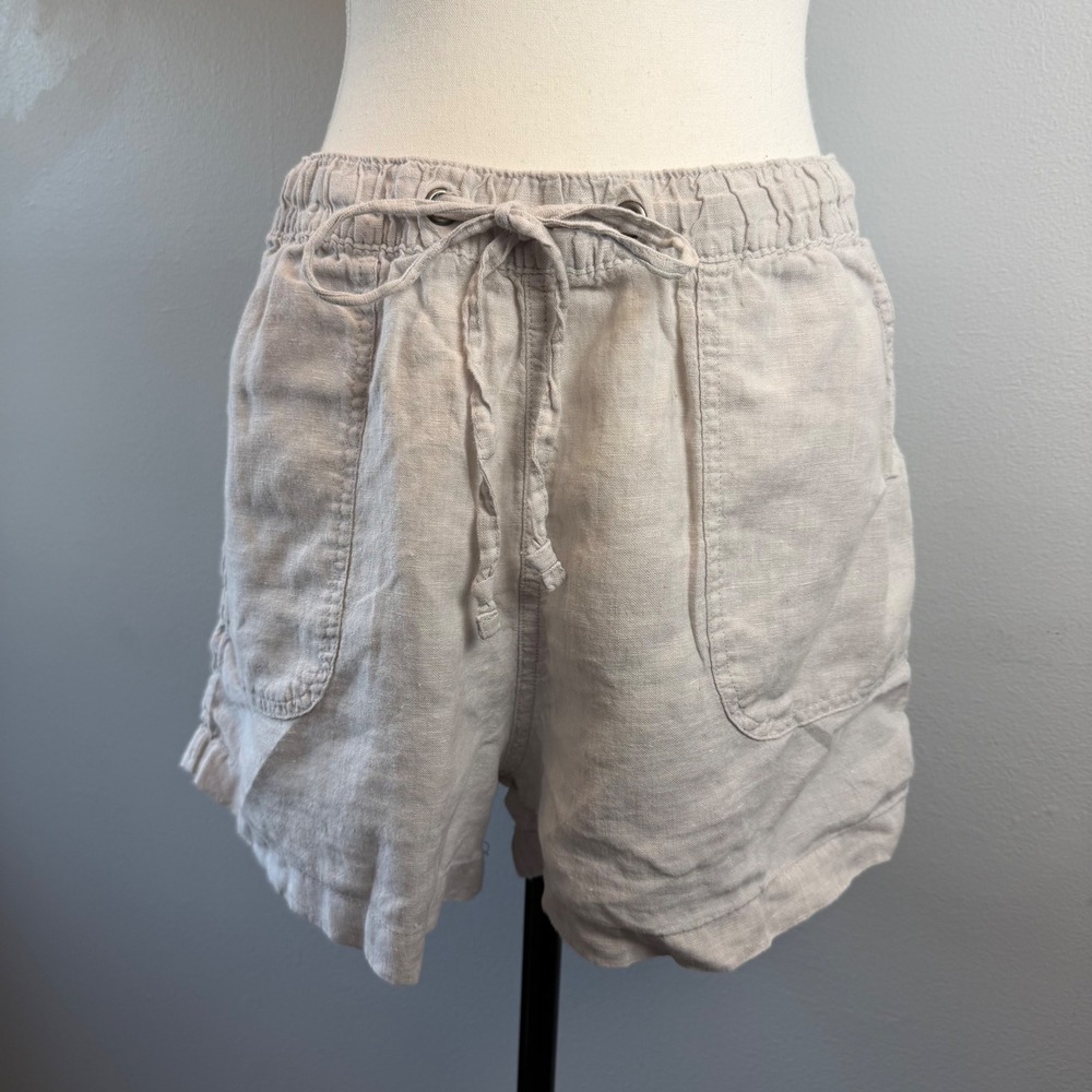 C&C California Large Linen Drawstring Shorts Oatmeal Beige Elastic Waist Beach